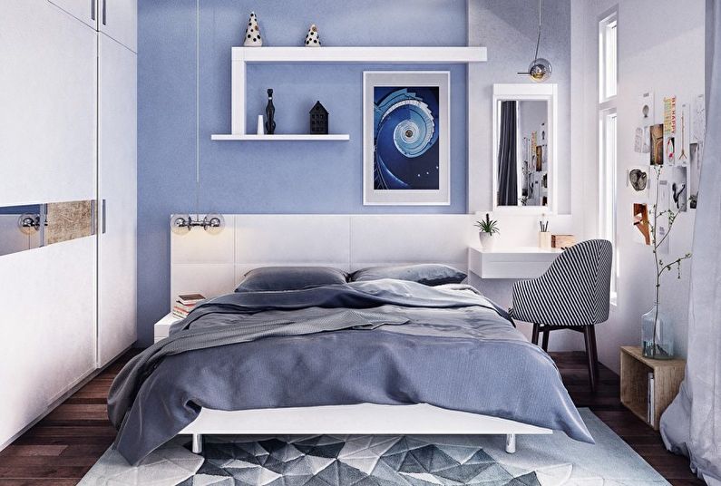 Conception d'une petite chambre dans les tons bleus - photo