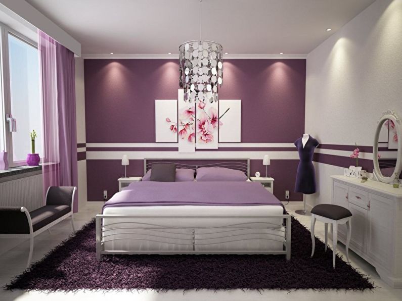 Conception d'une petite chambre dans des tons violets - photo