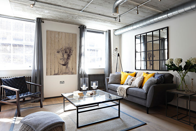 Salon de style loft blanc - Design d'intérieur
