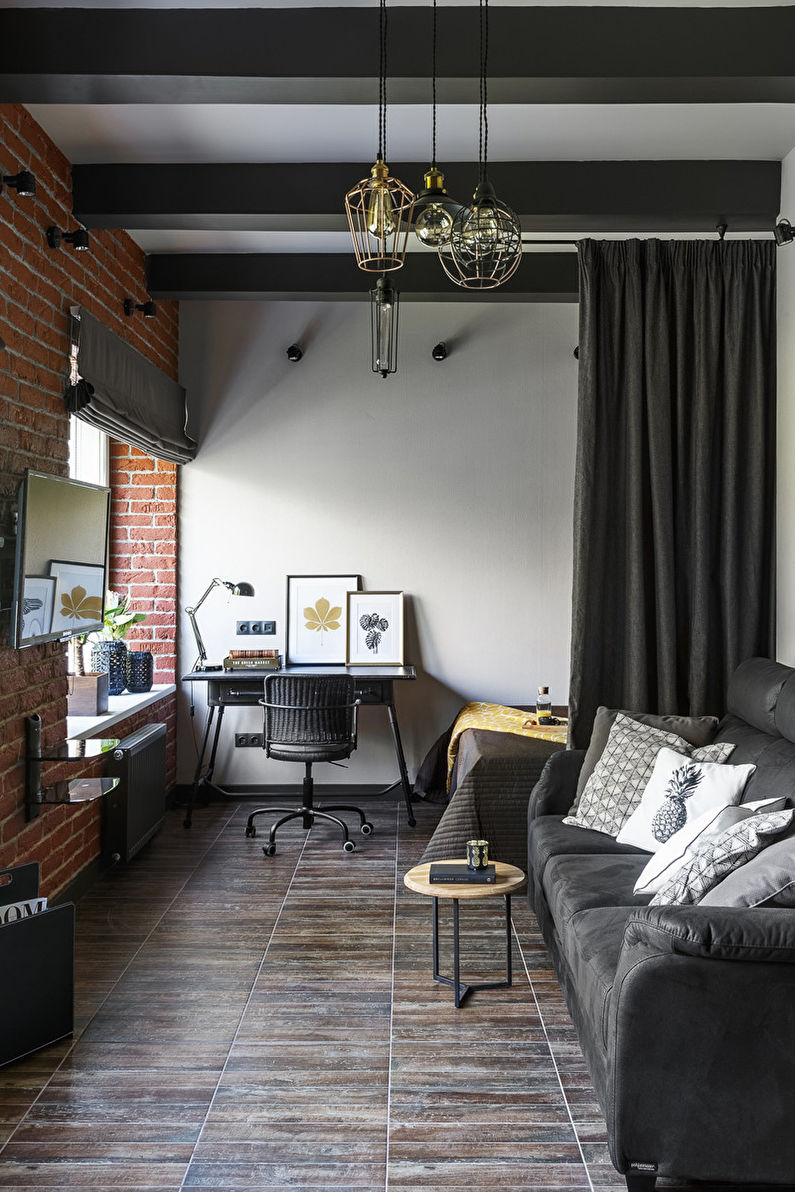 Salon de style loft marron - Design d'intérieur