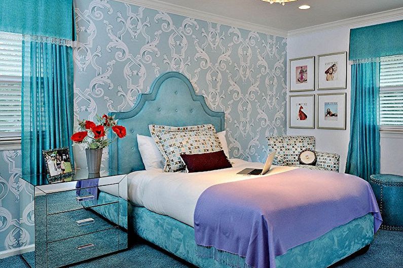 Zilas tapetes guļamistabai - tapetes krāsa guļamistabai