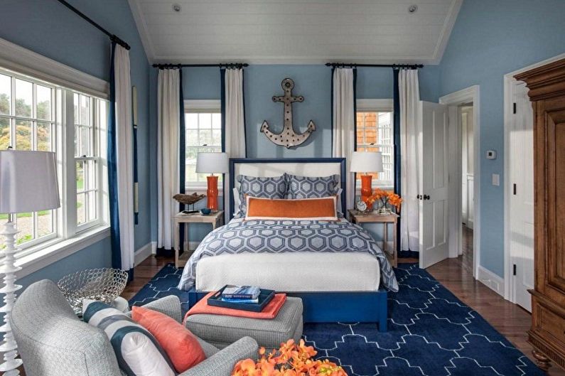 Zilas tapetes guļamistabai - tapetes krāsa guļamistabai