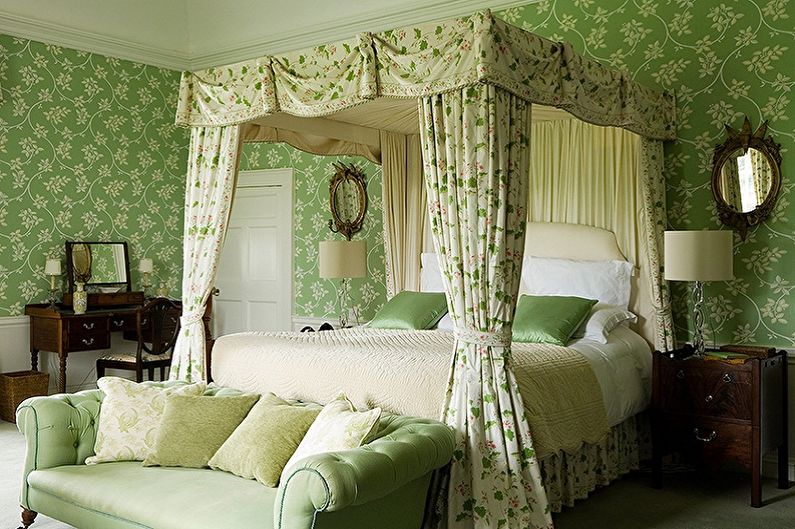 Zaļas tapetes guļamistabai - krāsainas tapetes guļamistabai