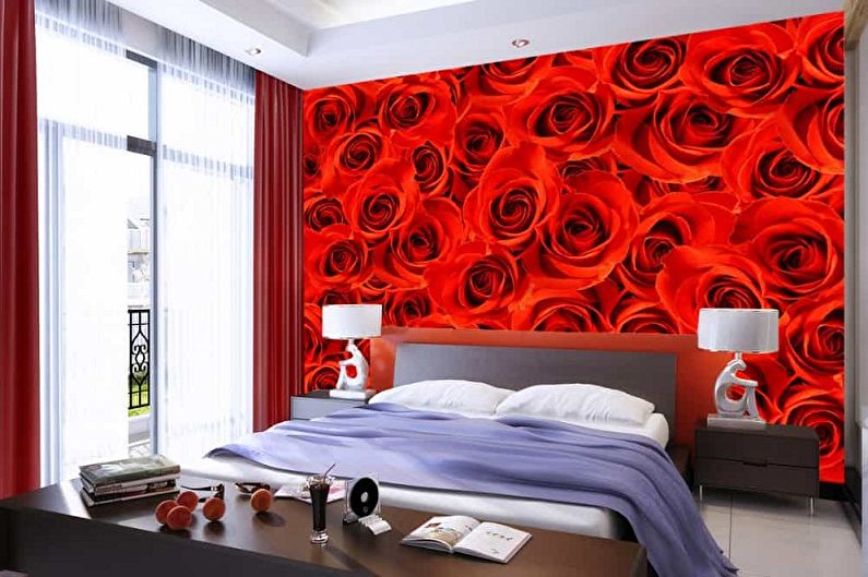 Sarkanas tapetes guļamistabai - krāsainas tapetes guļamistabai