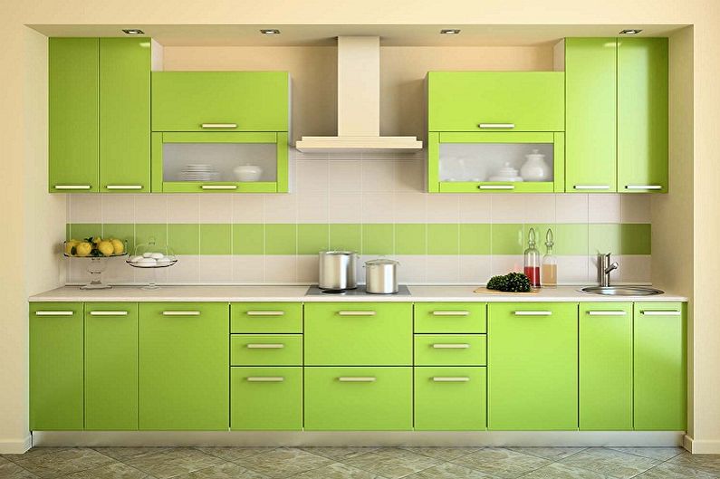 Minimālisma zaļa virtuve - interjera dizains