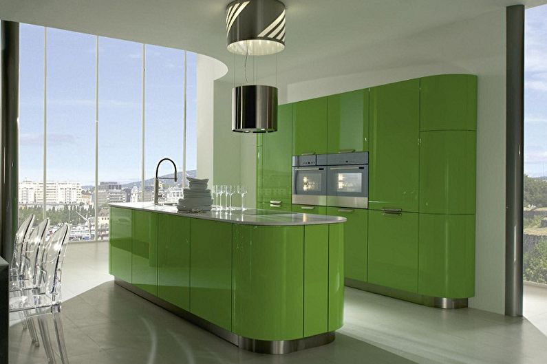 Minimālisma zaļa virtuve - interjera dizains